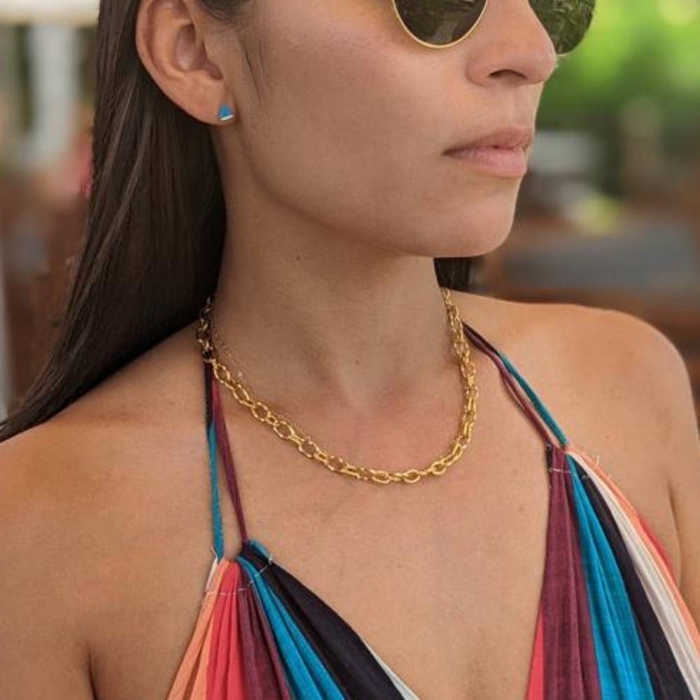 18k Gold Plated Stainless Steel Chunky Chain Choker Necklace Toggle Clasp 17in - Picture 7 of 7